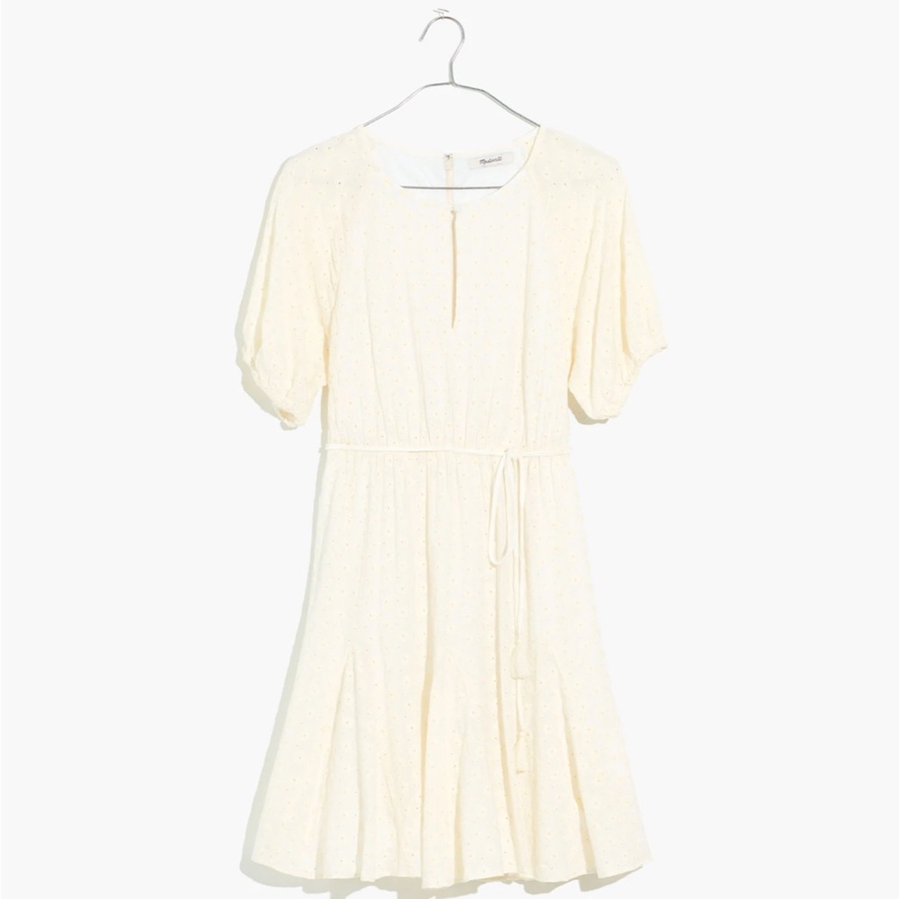 Madewell cream eyelet embroidered tassel mini dress 10